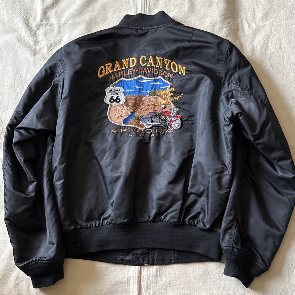 Harley Davidson M Black Satin Bomber Grand Canyon  Arizona Jacket Coat